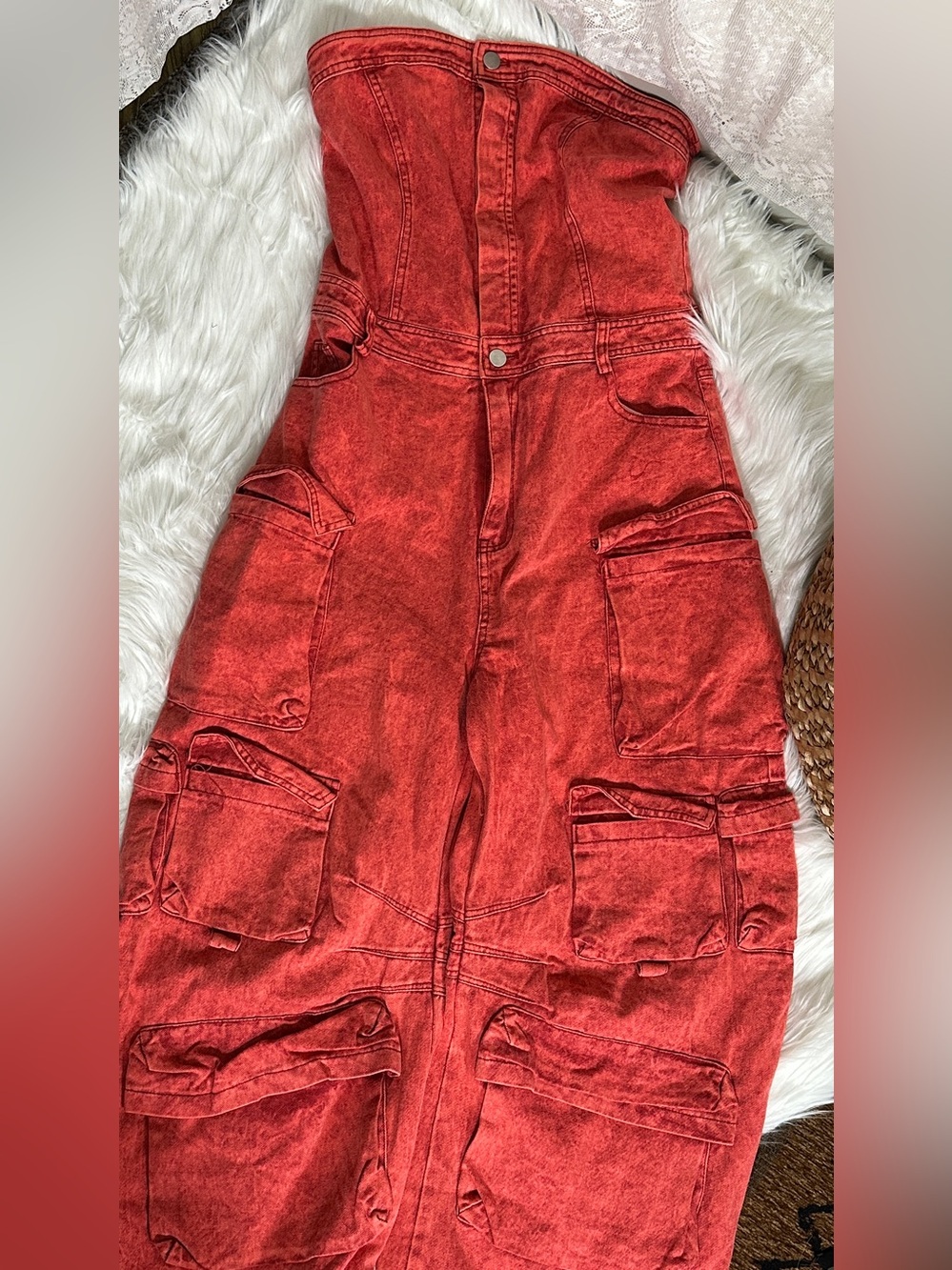 AKIRA Red Washed Cargo Shorts with Multiple Pockets